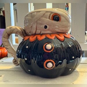 Halloween Mummy Pumpkin Mug - Black and Orange